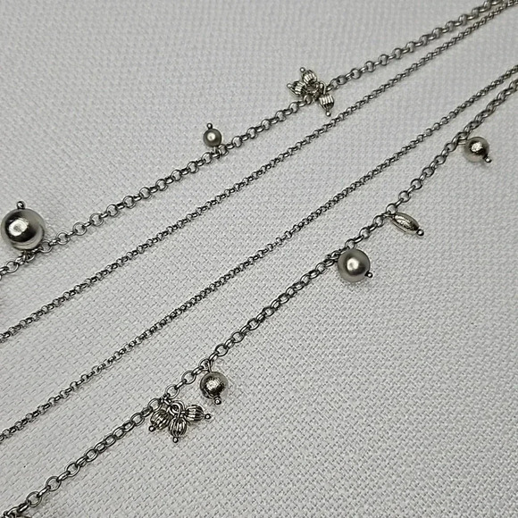 Lia Sophia Double-Stranded Long Silver Layered Necklace - Picture 5 of 13